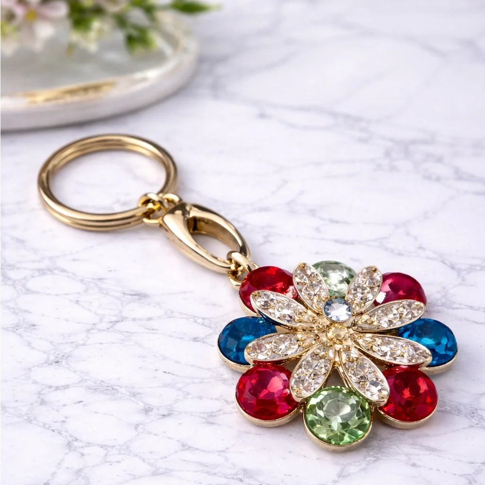 multicolor crystal flower accessory keychain
